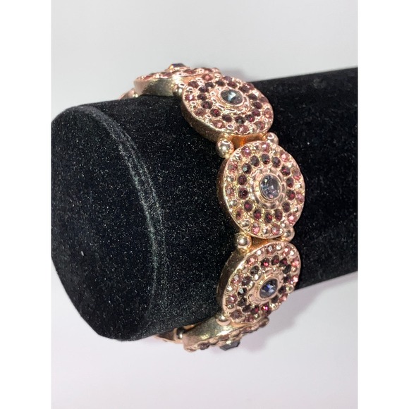 Purple, Pink and Silver Jeweled Gold-tone Stretch Discs Bracelet! - Picture 5 of 5